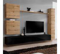 Meuble TV Mural Design "Switch VIII" 280cm Naturel & Noir