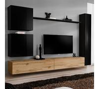 Meuble TV Mural Design "Switch VIII" 280cm Noir & Naturel