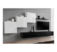 Meuble TV Mural Design "Switch X" 330cm Blanc & Noir