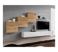 Meuble TV Mural Design "Switch X" 330cm Naturel & Blanc