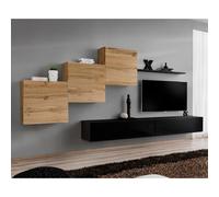 Meuble TV Mural Design "Switch X" 330cm Naturel & Noir