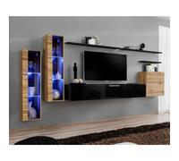 Meuble TV Mural Design "Switch XI" 330cm Naturel & Noir