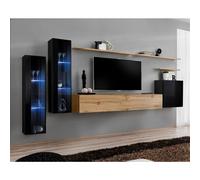 Meuble TV Mural Design "Switch XI" 330cm Noir & Naturel