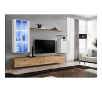 Meuble TV Mural Design "Switch XII" 270cm Blanc & Naturel