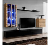 Meuble TV Mural Design "Switch XII" 270cm Naturel & Noir