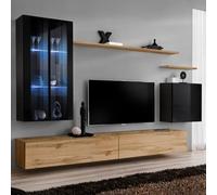 Meuble TV Mural Design "Switch XII" 270cm Noir & Naturel