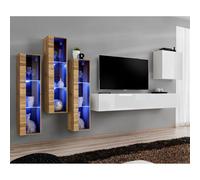 Meuble TV Mural Design "Switch XIII" 330cm Blanc & Naturel