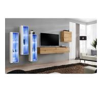 Meuble TV Mural Design "Switch XIII" 330cm Naturel & Blanc