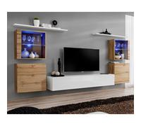 Meuble TV Mural Design "Switch XIV" 320cm Naturel & Blanc