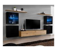 Meuble TV Mural Design "Switch XIV" 320cm Noir & Naturel