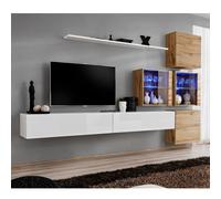 Meuble TV Mural Design "Switch XIX" 310cm Blanc & Naturel