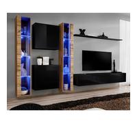 Meuble TV Mural Design "Switch XVI" 330cm Noir & Naturel