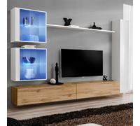 Meuble TV Mural Design "Switch XVIII" 280cm Naturel & Blanc