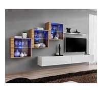 Meuble TV Mural Design "Switch XX" 330cm Blanc & Naturel