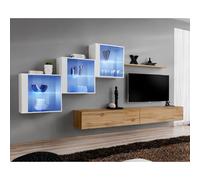 Meuble TV Mural Design "Switch XX" 330cm Naturel & Blanc