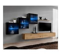 Meuble TV Mural Design "Switch XX" 330cm Naturel & Noir