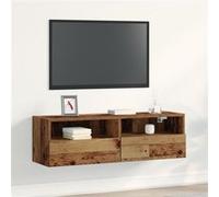 Meuble TV mural - Bois ancien - 100x30x30 cm - 2 portes - Pour TV jusqu'à 55 pouces