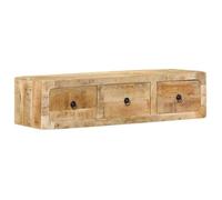 vidaXL Meuble TV mural 100x32x25 cm bois de manguier brut massif brun 3 tiroirs