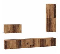 Vidaxl Ensemble De Meubles Tv Avec Étagère Montage Mural Autre Avec Stockage Avec Porte 4 Pcs Bois Ancien Moyen