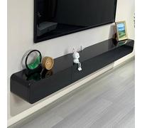 Meuble TV Mural en Bois Massif Blanc/Noir 120/160/180/200/240 Cm Meuble De Rangement Mural Multimédia pour Salon(Noir,240CM/94.5IN)