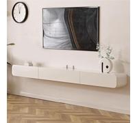 Meuble TV Mural en Bois Massif Blanc/Noir 120/160/180/200/240 Cm Meuble De Rangement Mural Multimédia pour Salon(Blanc,240CM/94.5IN)