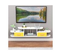 Meuble TV mural flottant avec gestion des câbles, centre de divertissement moderne, jaune, unité média peu encombrante pour le salon, planche basse élégante pour téléviseurs