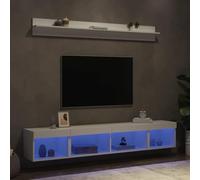 Meuble TV Mural Flottant avec LED RGB 5 Pièces Blanc Bois d'Ingénierie, Étagères Murales Modernes pour Salon et Bureau, Grand Espace de Rangement pour Livres et Accessoires