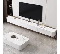 Meuble TV mural flottant avec rangement, porte abattante, finition blanche élégante, 260 x 24 x 20 cm, solution moderne pour salon