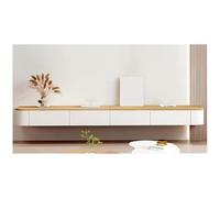 Meuble TV Mural Flottant, avec Tiroirs De Rangement, Fond Creux, Étagère TV en Bois Massif Blanc, Meuble De Divertissement Moderne, pour Salon Et Chambre(Natural,280cm)