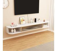 Meuble TV mural flottant - Console multimédia moderne avec porte rabattable - Petit meuble de rangement de salon