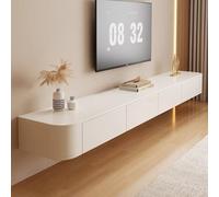 Meuble TV mural flottant de 240 cm, centre de divertissement moderne et console multimédia avec grandes étagères de rangement pour salon et chambre à coucher, finition blanche élégante