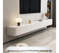Meuble TV mural flottant élégant en bois massif noir avec 2 tiroirs Design moderne pour salon ou chambre à coucher Étagère de rangement élégante (260 cm)