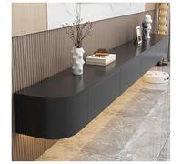 Meuble TV mural flottant élégant en bois massif noir avec 2 tiroirs, étagère de rangement de 280 cm pour salon ou chambre à coucher, solution d'économie d'espace.