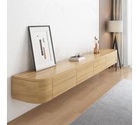 Meuble TV mural flottant élégant en bois massif noir avec 2 tiroirs, étagère de rangement de 300 cm pour salon ou chambre à coucher