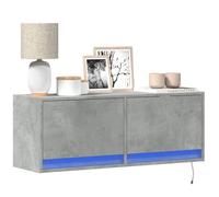 Meuble TV Mural Flottant Moderne avec Éclairage LED RGB, 2 Tiroirs de Rangement, Design Gris Béton 100x31x38 cm pour Salon et Salle à Manger, Armoire Murale Économiseuse d'Espace pour Téléviseur