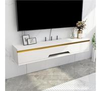 Meuble TV mural flottant moderne avec porte à rabat supérieure élégante sous l'étagère de rangement pour salon et chambre à coucher, blanc, 110 x 20,1 x 18,3 cm