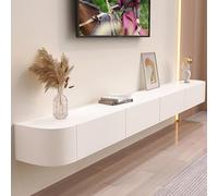 Meuble TV mural flottant moderne blanc 300 cm avec rangement des câbles et étagères de rangement pour salon et chambre à coucher - Meuble TV élégant et fonctionnel