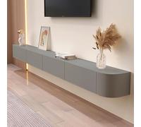 Meuble TV mural flottant moderne en chêne de 259,1 cm avec 3 tiroirs, entièrement assemblé, finition grise élégante pour salon et chambre à coucher