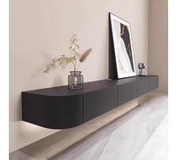 Meuble TV mural flottant - Noir - 280 cm - Meuble de divertissement avec portes - Console TV moderne pour salon et bureau - Solution de rangement élégante