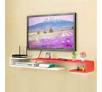Meuble TV mural flottant pour console multimédia et bibliothèque pour salon/chambre à coucher, rangement pour décodeur et routeur, rouge et blanc, 125130 cm