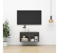 Vidaxl Meuble Tv Mural Gris Brillant 37x37x72 Cm Aggloméré