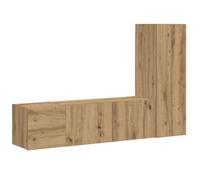 Meuble TV mural - HELLOSHOP26 - Muraux modernes - Lot de 3 - Grand rangement - Chêne beige