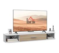 Meuble TV mural HOMCOM banc TV jusqu'à 50 pouces avec compartiments ouverts et armoire à porte rabattable 120l x 26P x 16H cm Blanc