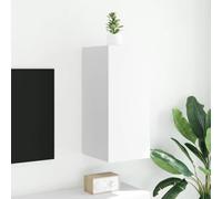 Meuble TV Mural LED RGB Blanc, Armoire Murale avec Éclairage Ambiance, Bibliothèque Étagère Moderne pour Salon et Chambre, 30.5x35x70 cm, Bois Ingénierie, Rangement Multifonction