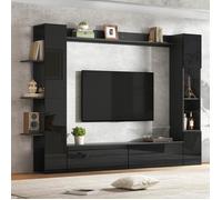 Meuble TV mural - LEMONBEST - Lot 4 - Blanc brillant - MDF - 245x30x170 cm