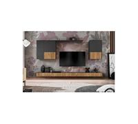 Meuble TV mural LOFT BIG | Corps Anthracite Gris Mat Façade Couleur Chêne bijoux | L285 x H200 x P42cm
