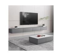 Meuble TV mural moderne, console multimédia élégante grise avec porte rabattable et tiroirs, centre de divertissement peu encombrant pour le rangement du salon (200 x 30 cm)