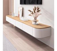 Meuble TV Mural Moderne, Étagère TV Murale, Meuble Multimédia, Plateau TV, avec Porte Et Rangement, pour La Maison Et Le Bureau, Gain De Place(Natural,220cm)