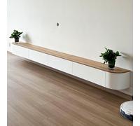 Meuble TV Mural Moderne, Étagère TV Murale, Meuble Multimédia, Plateau TV, avec Porte Et Rangement, pour La Maison Et Le Bureau, Gain De Place(Natural,300cm)