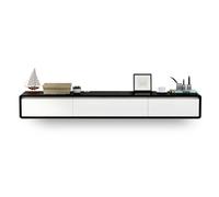 Meuble TV mural moderne flottant avec 2 tiroirs - Petit meuble TV élégant sous étagère de rangement - Blanc et noir - 300 cm